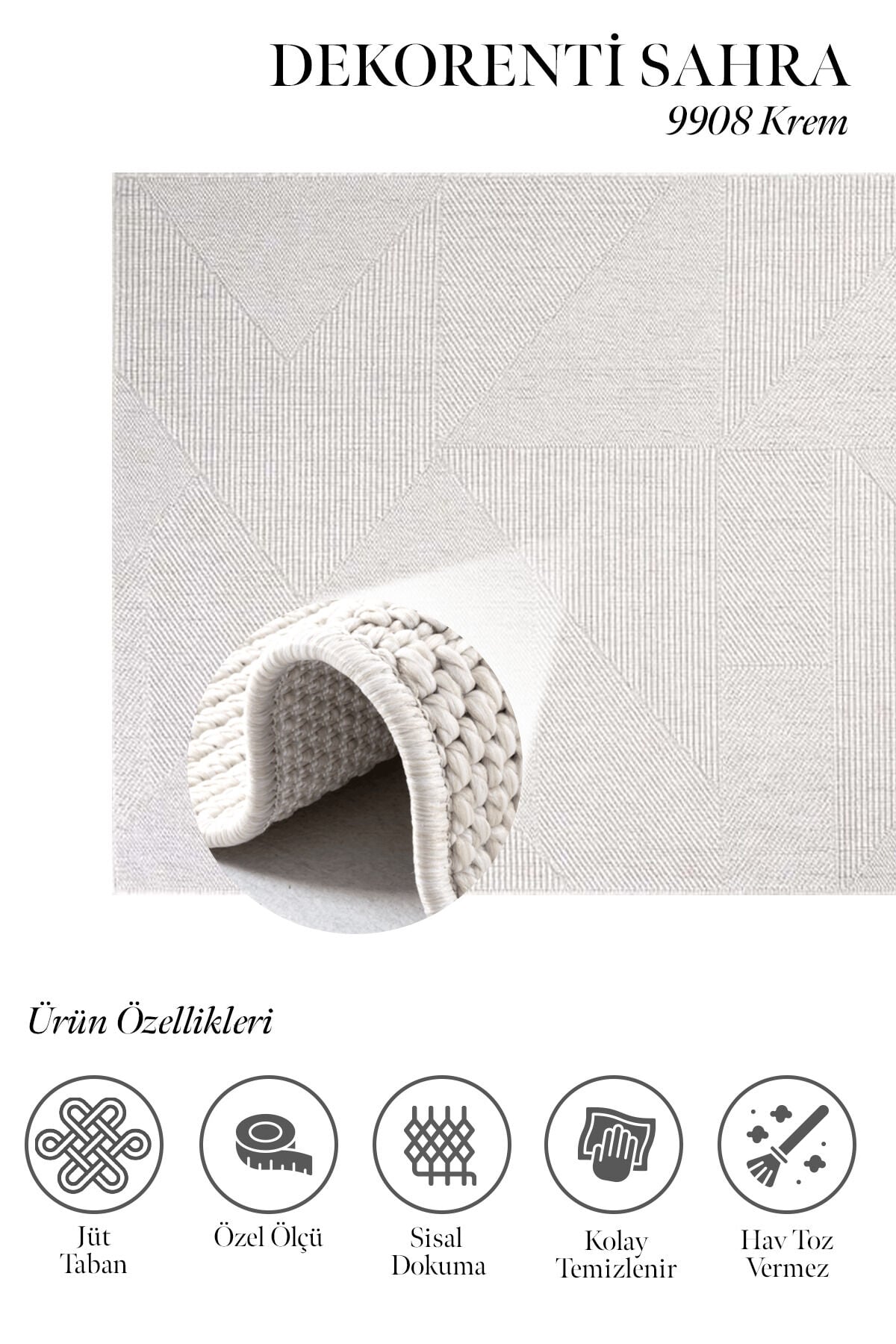 Dekorenti Sahra 9908 Krem Minimal Geometrik Sisal Halı