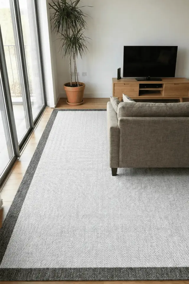 Dekorenti Lora 3203 Antrasit - Çerçeveli Modern Pamuk Tabanlı Polyester Halı