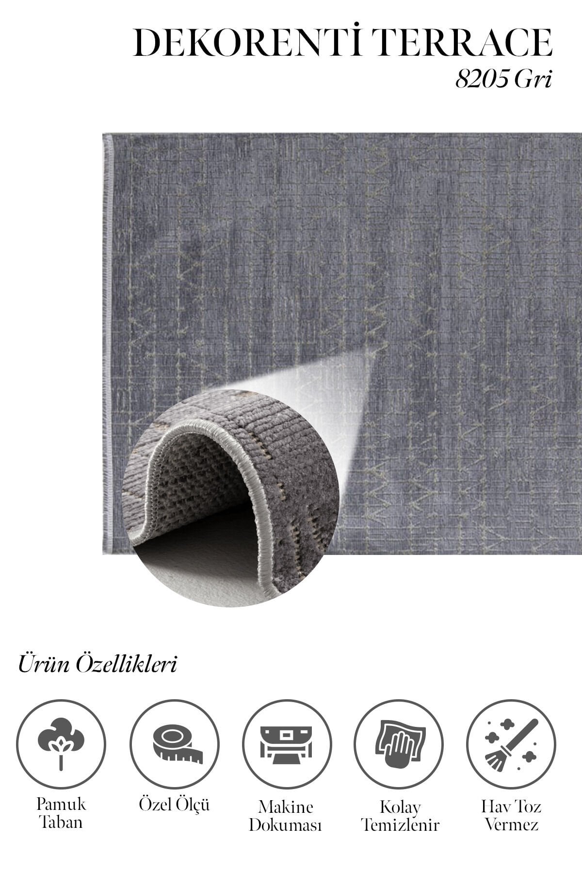 Dekorenti Terrace 8205 Gri Kaymaz Taban Modern Çizgili Halı