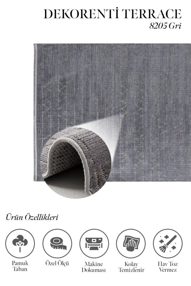 Dekorenti Terrace 8205 Gri Kaymaz Taban Modern Çizgili Halı