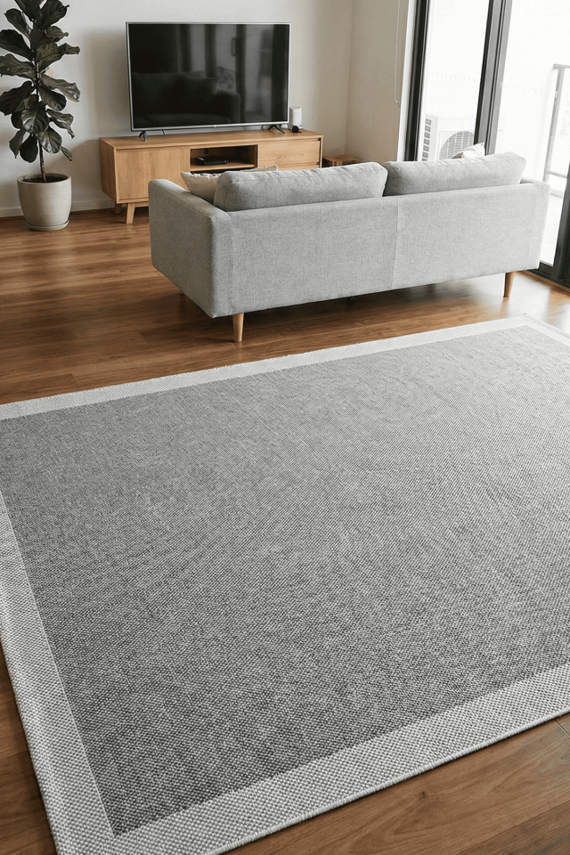 Lora 3205 Gri - Çerçeveli Modern Pamuk Tabanlı Polyester Halı 200x290