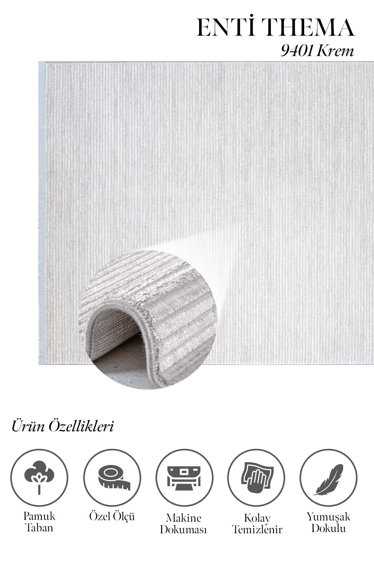 Enti Thema 9401 Krem - Modern Dokulu Akrilik Halı