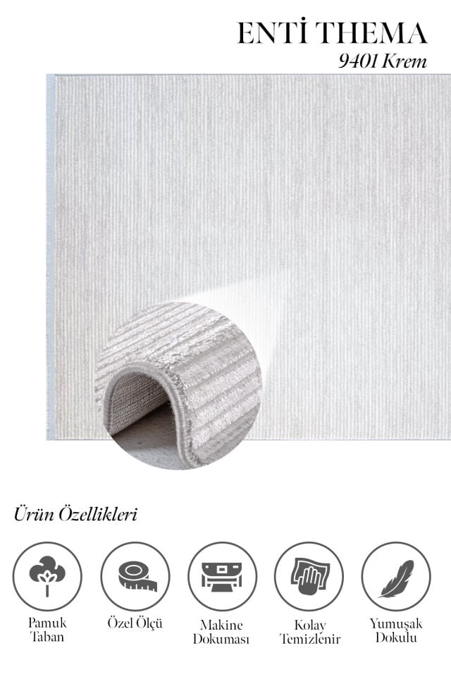 Enti Thema 9401 Krem - Modern Dokulu Akrilik Halı