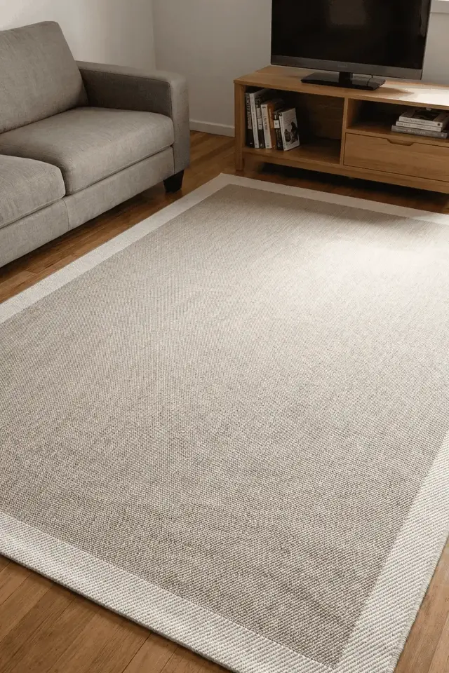 Dekorenti Lora 3206 Bej - Çerçeveli Modern Pamuk Tabanlı Polyester Halı