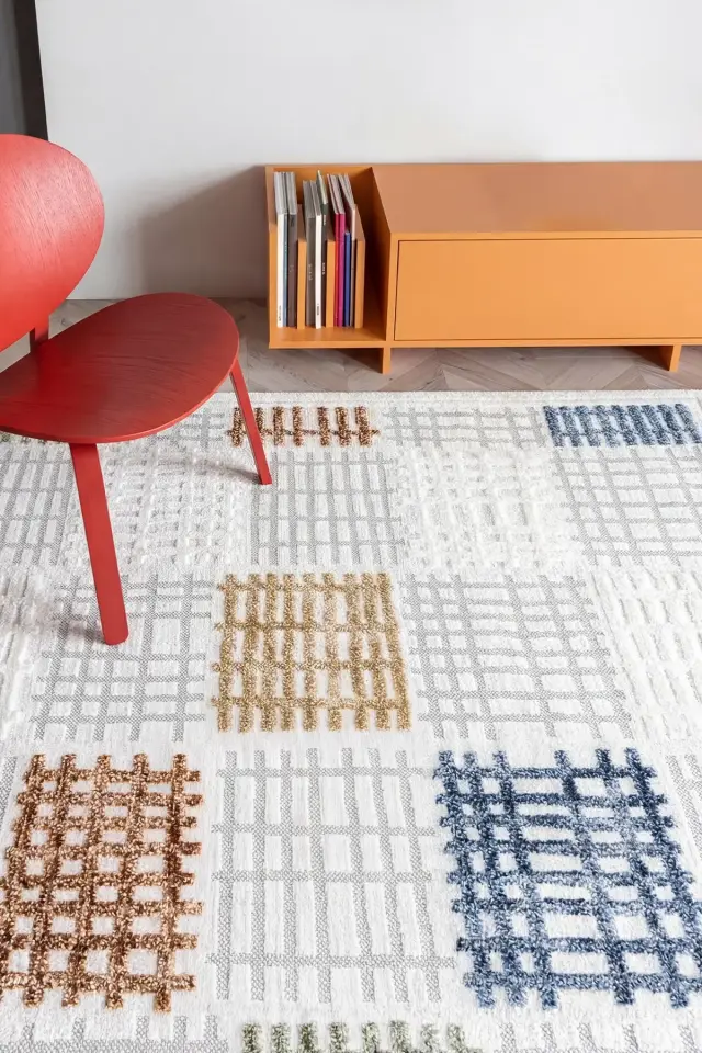 Dekorenti Polo 7808 Multi - Modern Dokulu Kare Desenli Halı