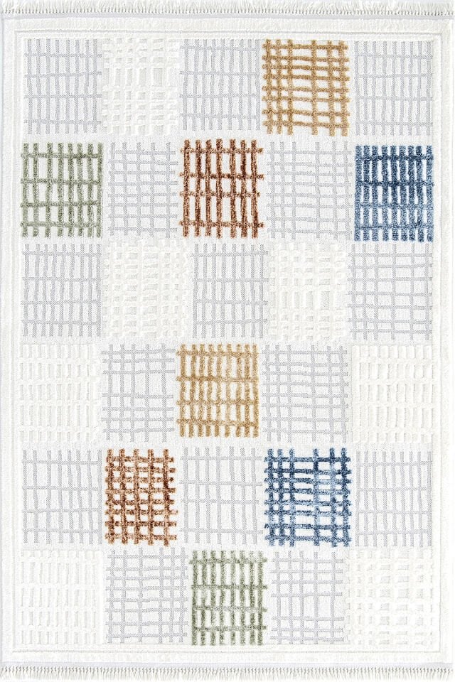 Dekorenti Polo 7808 Multi - Modern Dokulu Kare Desenli Halı