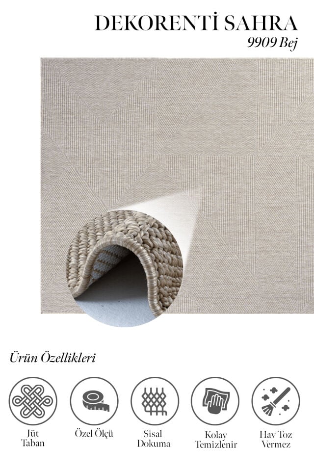Dekorenti Sahra 9909 Bej Modern Geometrik Sisal Halı