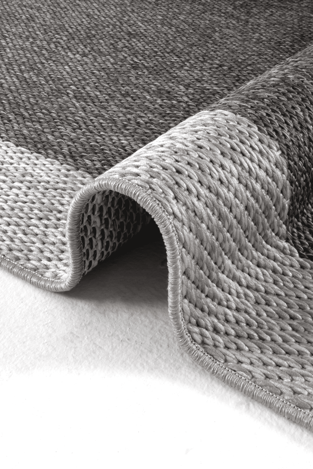 Lora 3207 Antrasit  - Çerçeveli Modern Pamuk Tabanlı Polyester Halı