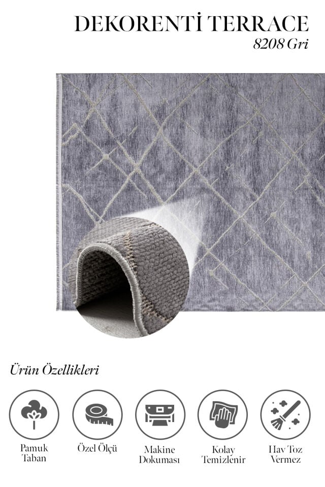Dekorenti Terrace 8208 Gri - Kaymaz Taban Modern Çizgili Halı