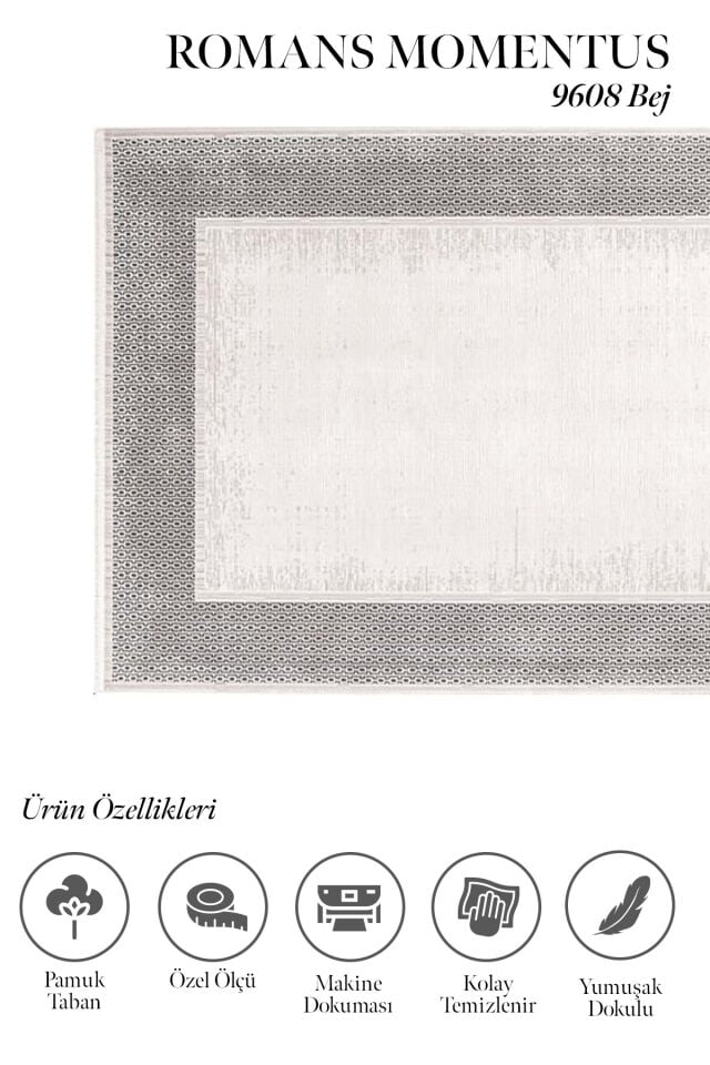 Momentus 9608 Gri - Çerçeve Desenli Modern Gri Halı
