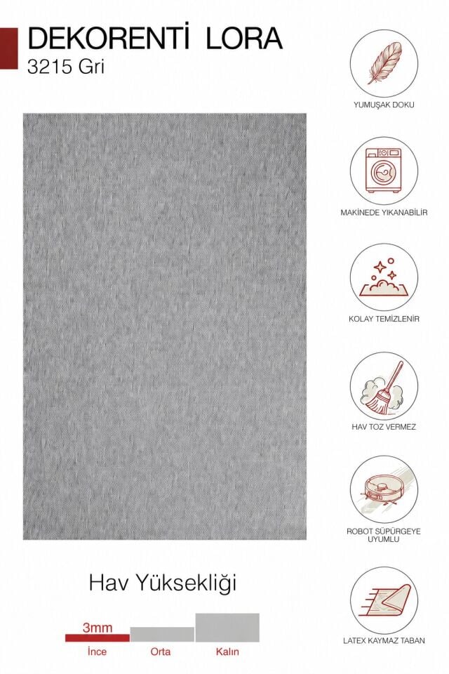 Dekorenti Lora 3215 Gri Sisal Mutfak Halısı