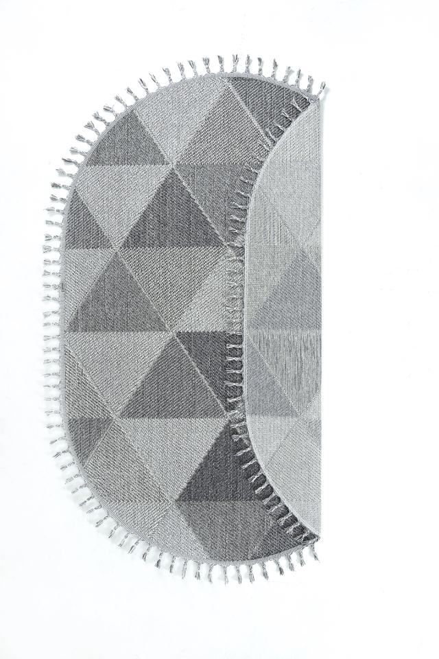 Dekorenti Bukle 1401 Gri Oval - Geometrik Desenli Yuvarlak Tozuma Halı