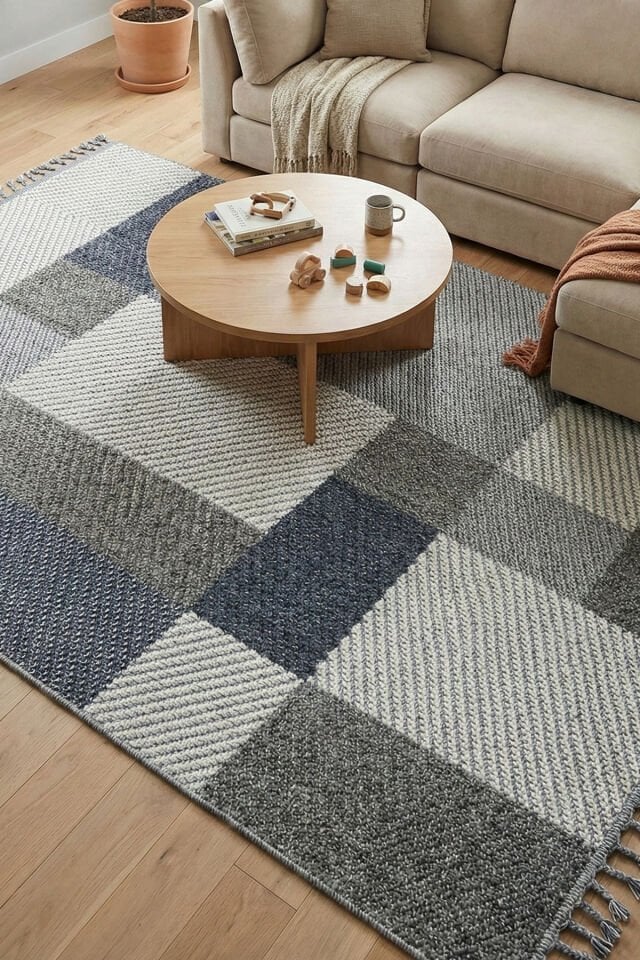 Dekorenti Bukle 1403 Gri – Modern Geometrik Desenli Tozumaz Halı