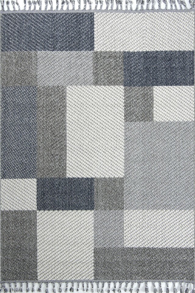 Bukle 1403 Gri – Modern Geometrik Desenli Tozumaz Halı 200x250