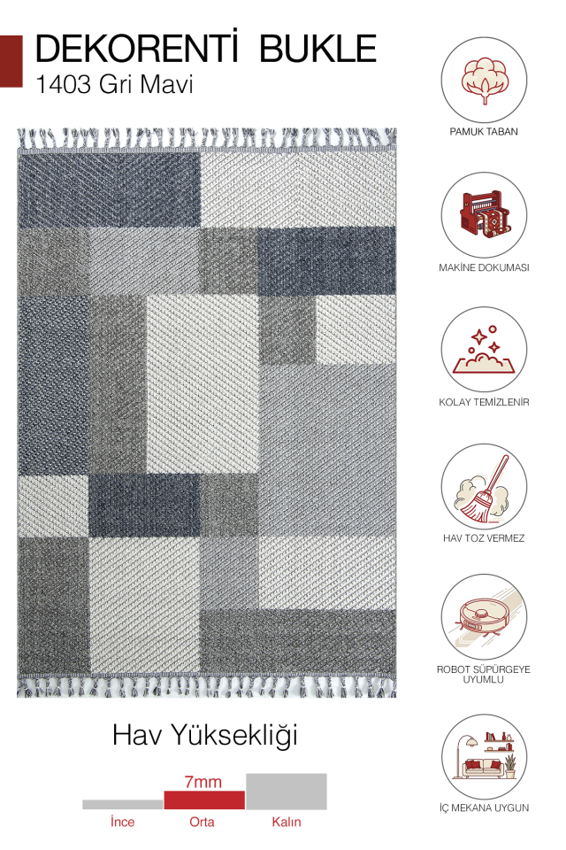 Bukle 1403 Gri – Modern Geometrik Desenli Tozumaz Halı 200x250