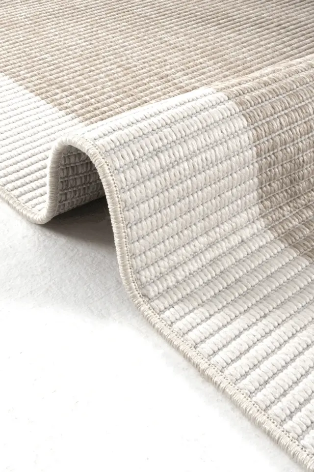 Dekorenti Lora 3210 Bej - Çerçeveli Modern Pamuk Tabanlı Polyester Halı