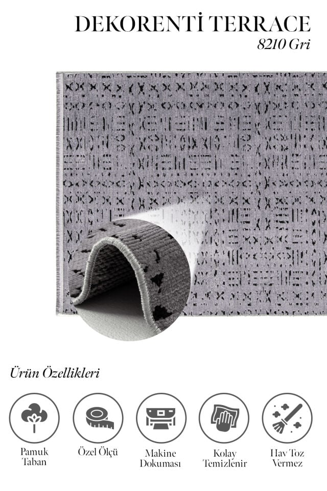Dekorenti Terrace 8210 Gri - Kaymaz Taban Modern Çizgili Halı