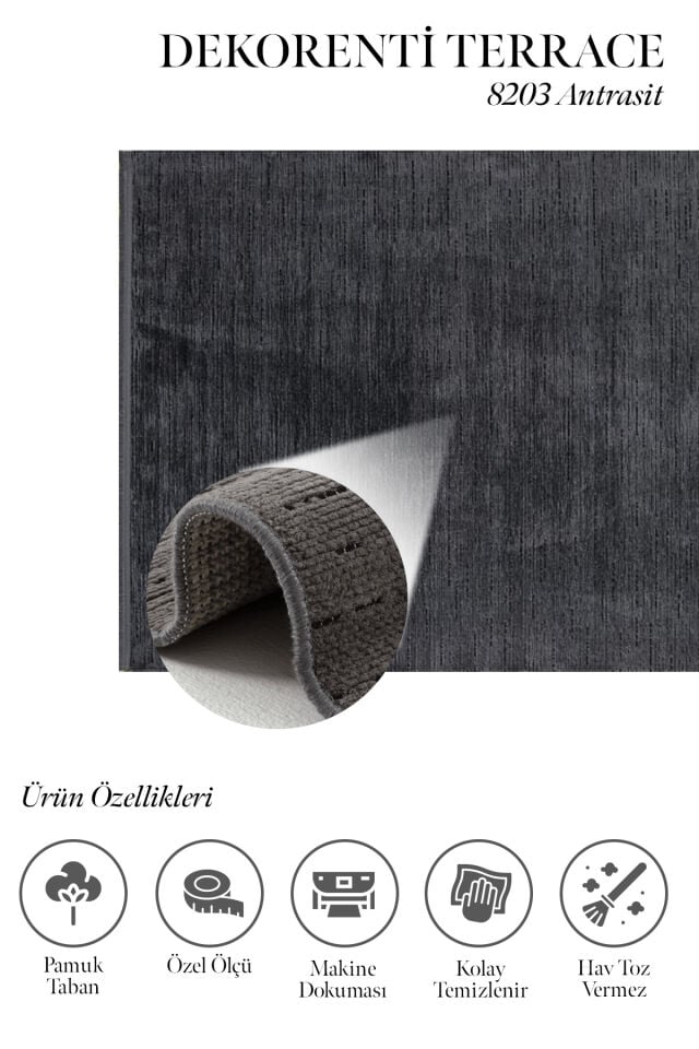 Dekorenti Terrace 8203 Antrasit Kaymaz Taban Modern Çizgili Halı