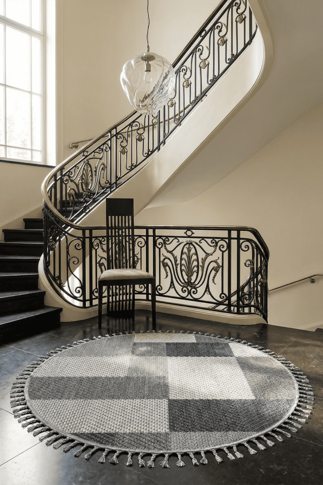 Bukle 1403 Gri Daire - Modern Geometrik Desenli Tozumaz Halı 200x200