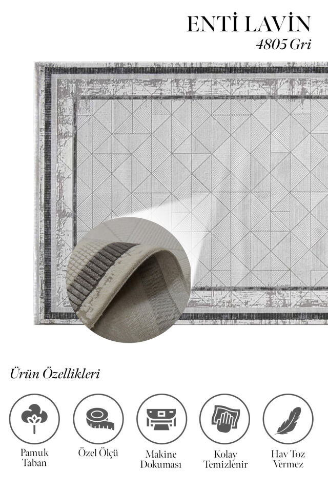 Lavin 4805 Gri Halı - Çerçeveli e Oturma Odası Halısı