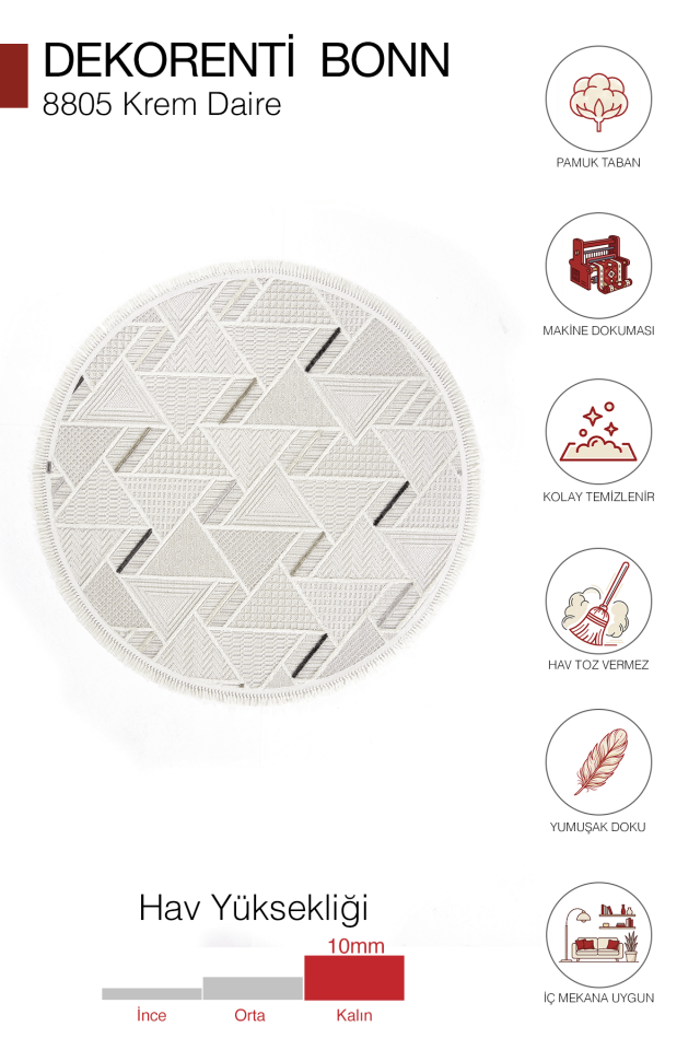 Dekorenti Bonn 8805 Krem Daire Halı – Modern Geometrik Desenli Tozumaz Halı