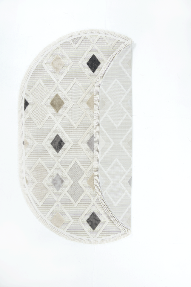 Dekorenti Bonn 8804 Gri Oval Halı – Modern Geometrik Desenli Tozumaz Halı