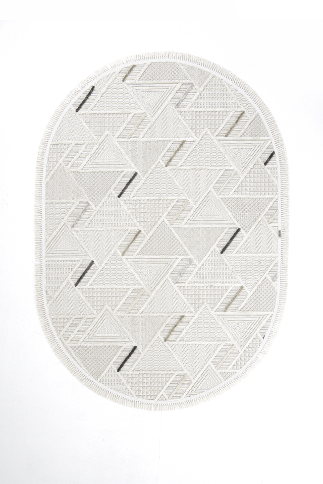 Dekorenti Bonn 8805 Krem Oval Halı – Modern Geometrik Desenli Tozumaz Halı