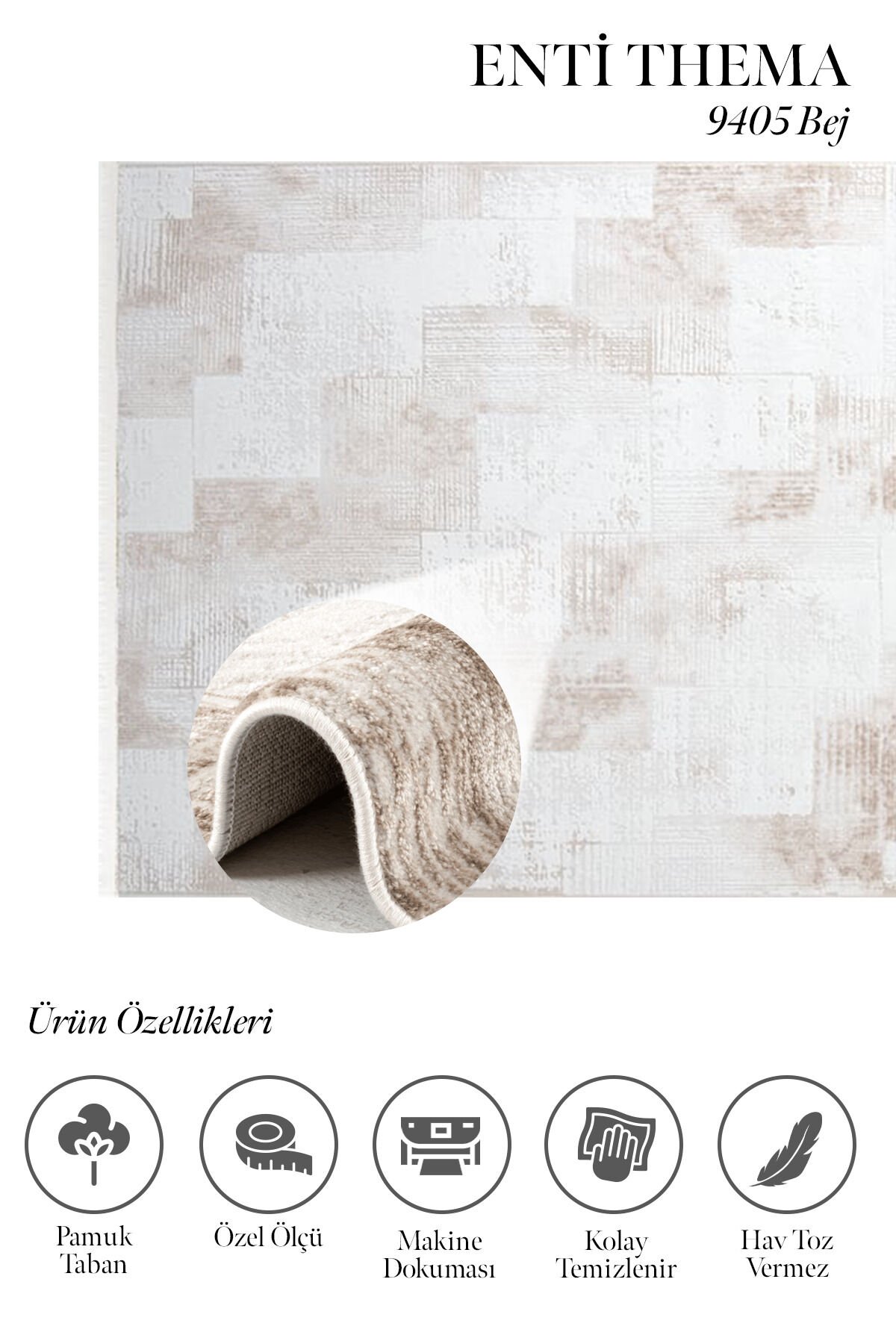 Enti Thema 9405 Bej - Modern Geometrik Desenli Akrilik Halı