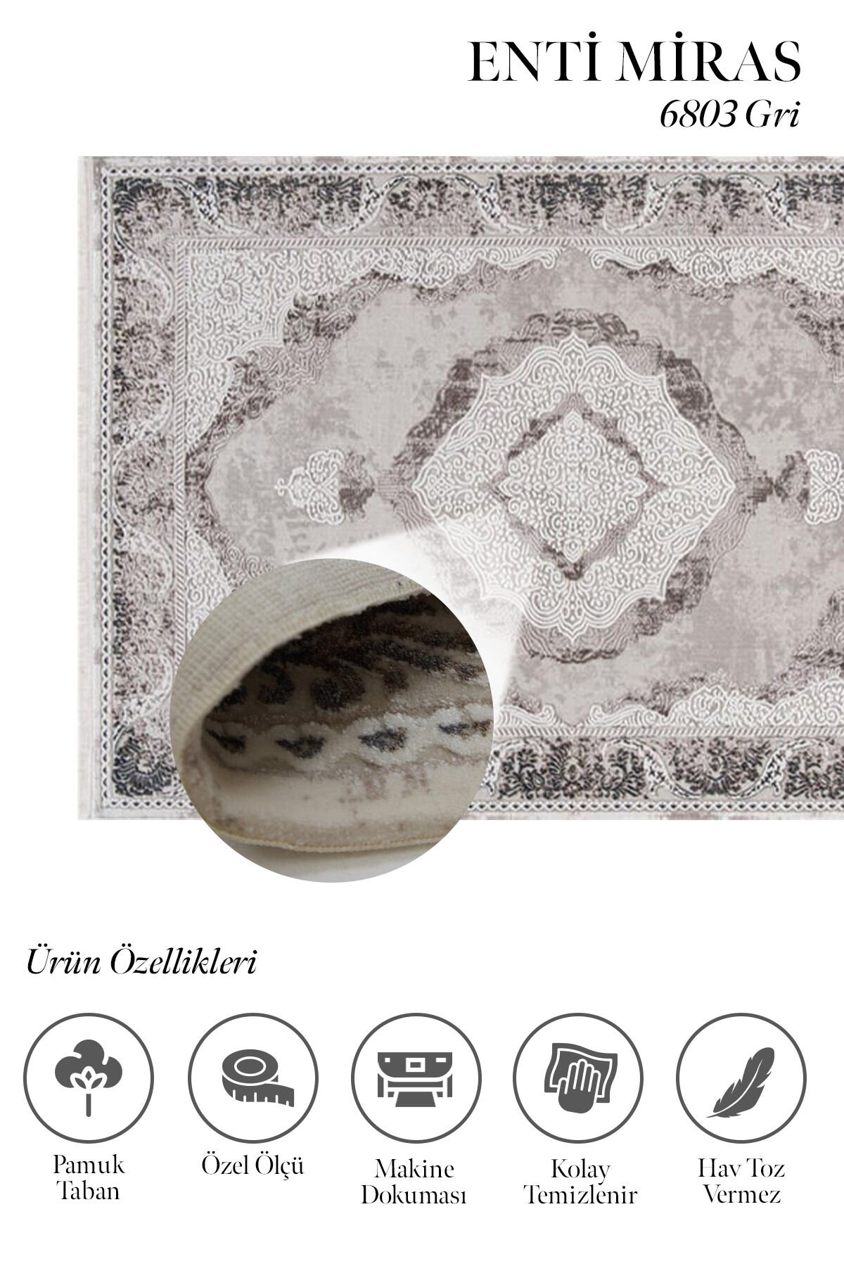 Enti Miras 6803 Gri Kahve–  Klasik Göbekli Akrilik Halısı
