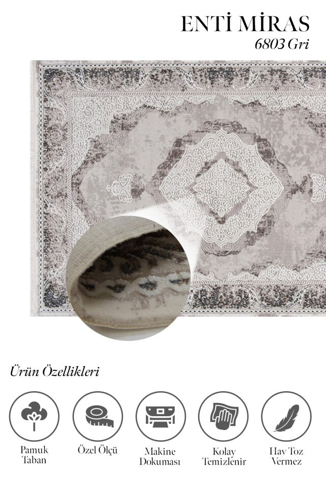 Enti Miras 6803 Gri Kahve–  Klasik Göbekli Akrilik Halısı