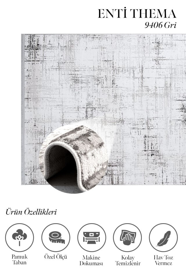 Enti Thema 9406 Gri - Modern Soyut Desenli Akrilik Halı