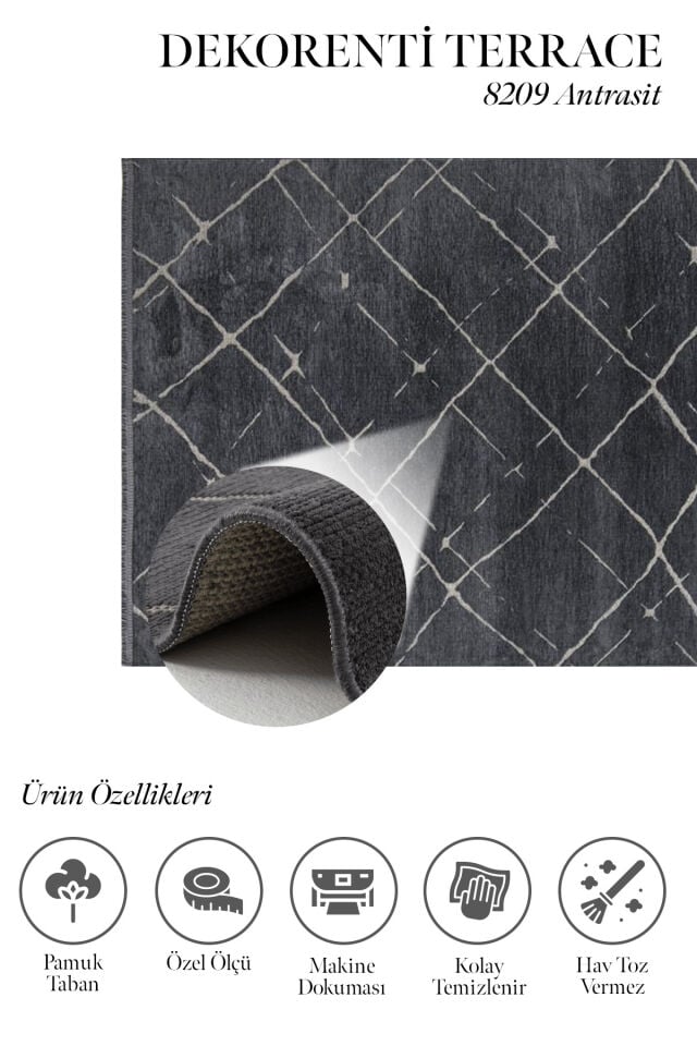 Dekorenti Terrace 8209 Antrasit Kaymaz Taban Modern Çizgili Halı