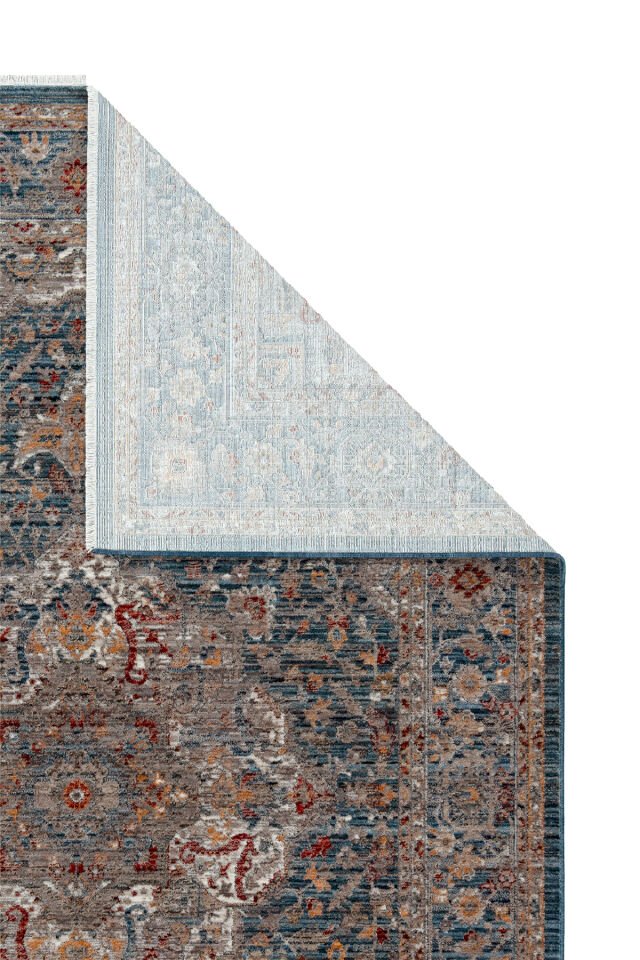 Dekorenti Otantik 2604 Mavi Halı Eskitme Madalyon Desenli Halı