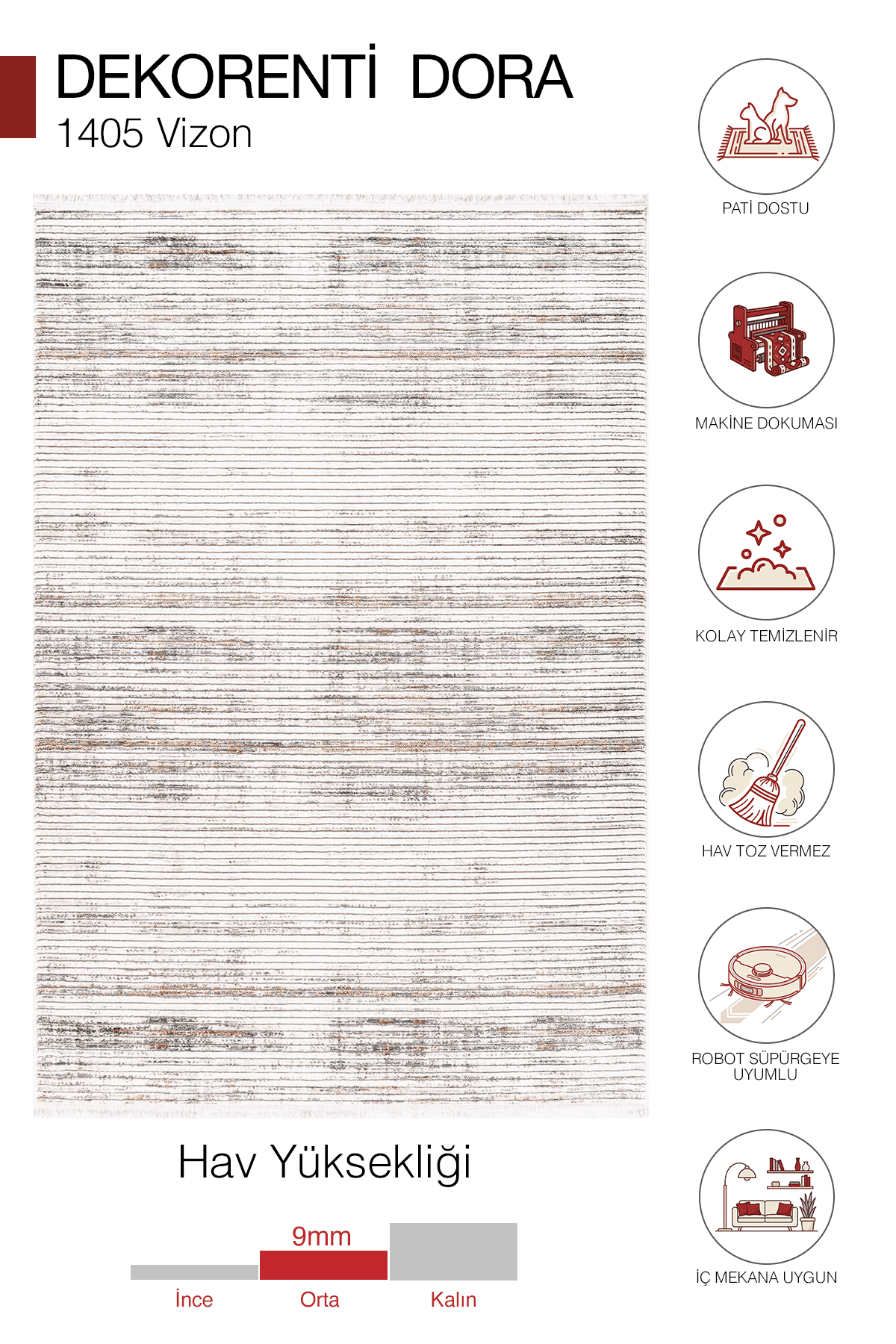 Dekorenti Dora 1905 Vizon - Modern Polip Jüt Taban Makine Halısı