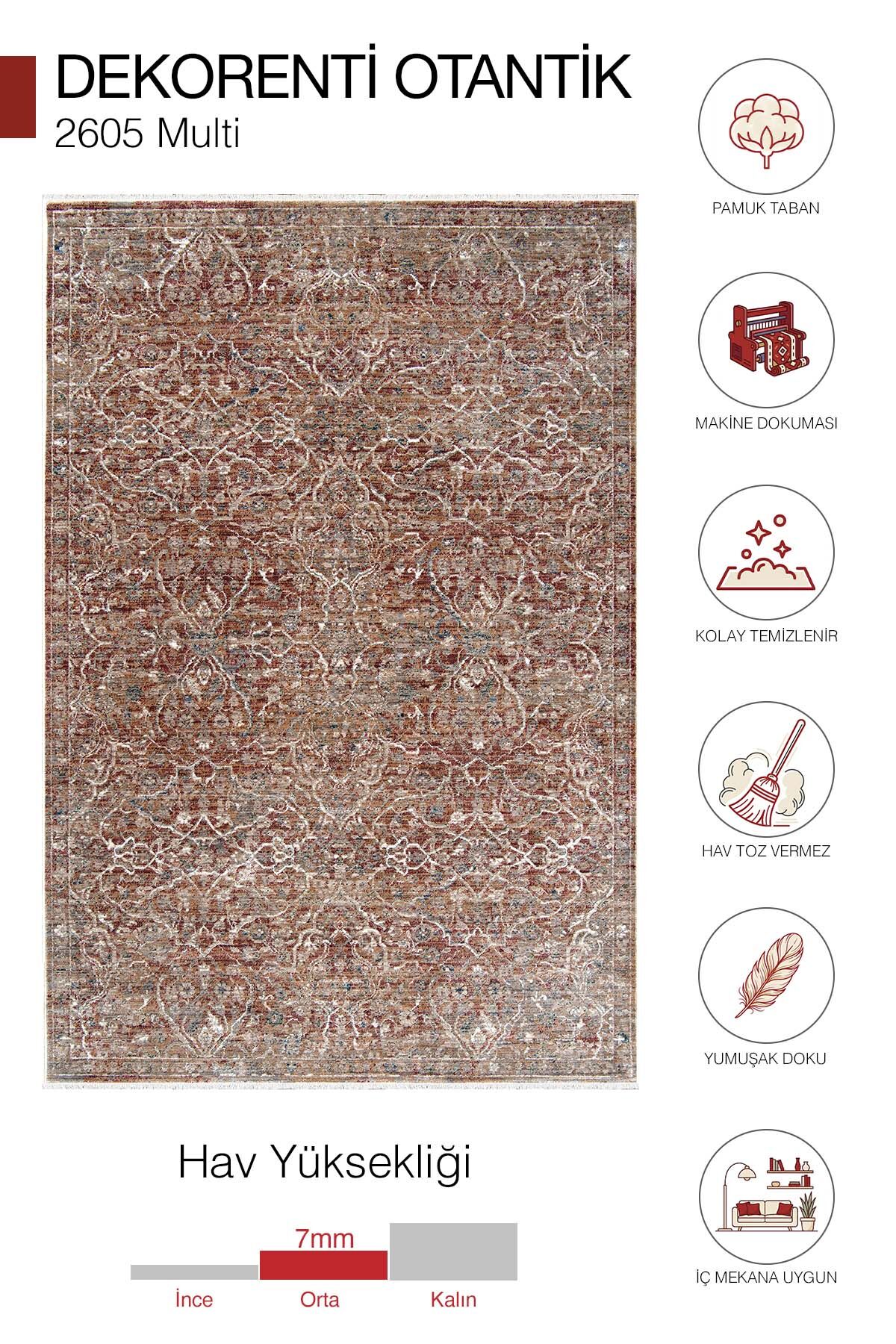 Dekorenti Otantik 2605 Multi Halı Vintage Desenli Polyester Halı