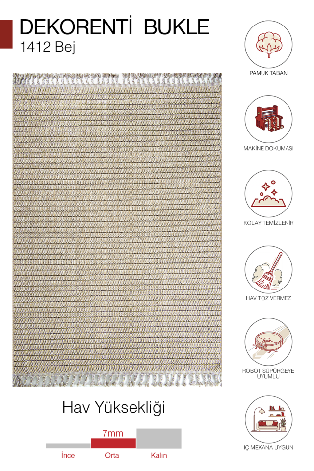 Bukle 1412 Bej Halı – Modern Düz Dokuma Bukle Halı 200x250