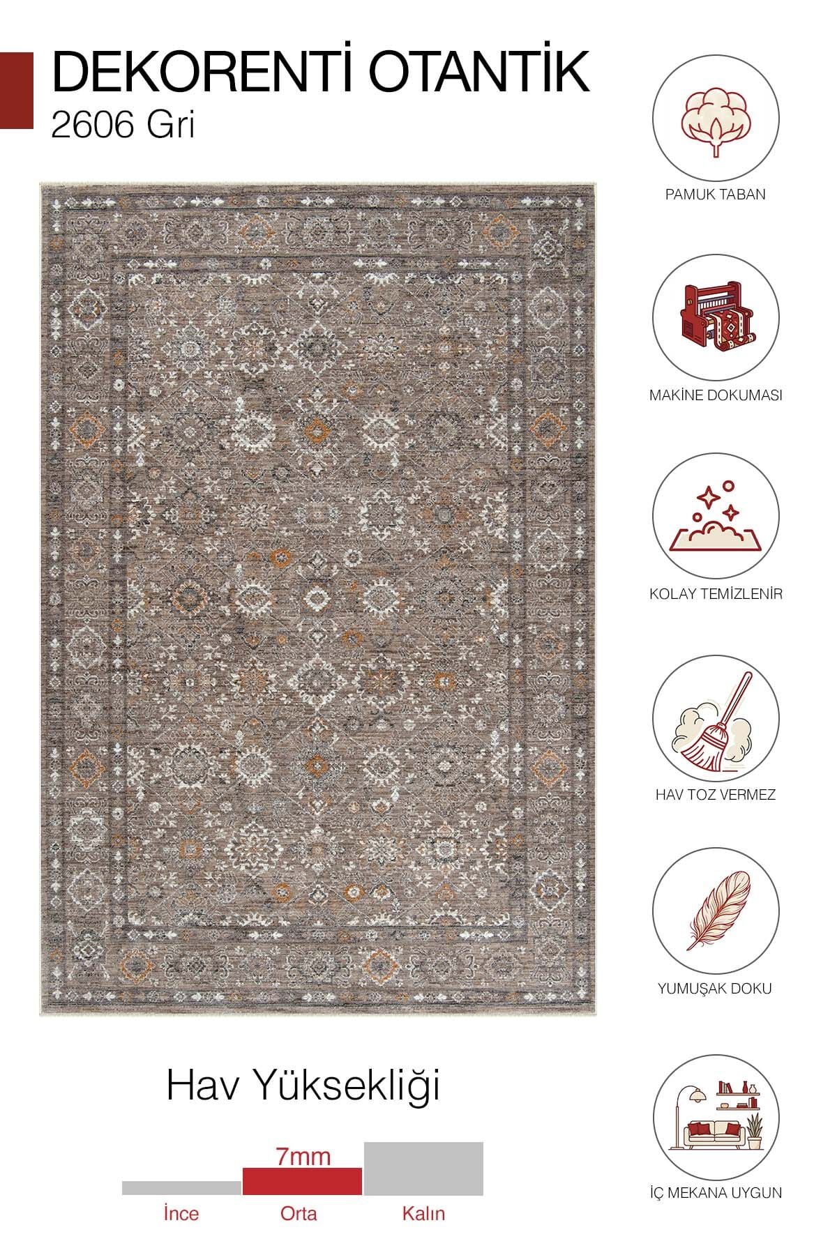 Dekorenti Otantik 2606 Gri Halı Etnik Desenli Vintage Halı