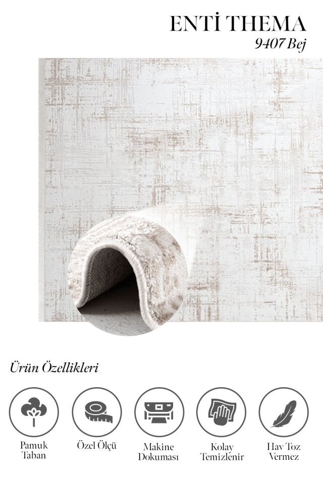 Enti Thema 9407 Bej - Modern Soyut Desenli Akrilik Halı