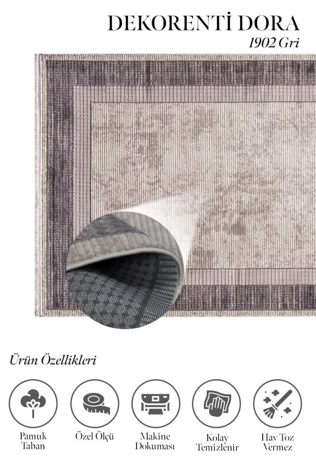 Dekorenti Dora 1902 Gri - Modern Polip Jüt Taban Makine Halısı