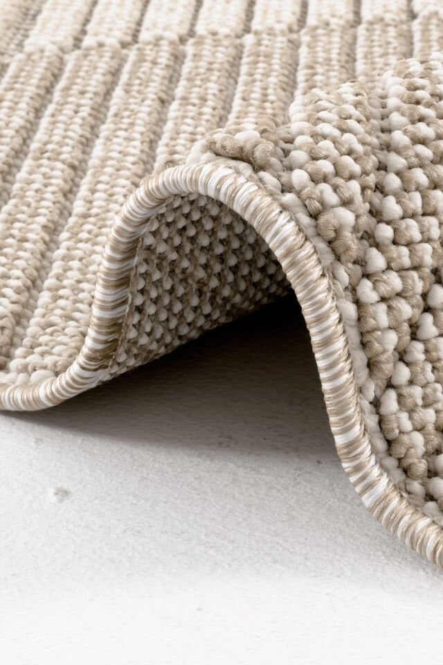 Dekorenti Bukle 1413 Bej – Geometrik Çizgili Bukle Halı