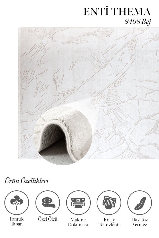 Enti Thema 9408 Bej - Mermer Desenli Modern Akrilik Halı