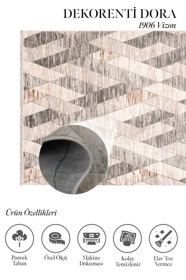 Dekorenti Dora 1906 Vizon - Modern Polip Jüt Taban Makine Halısı