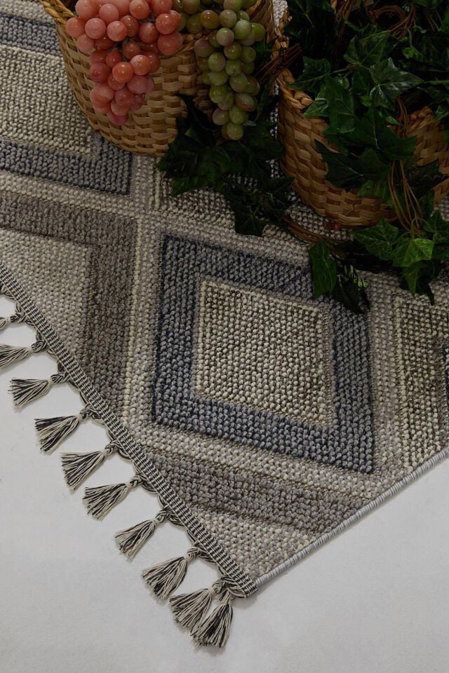 Dekorenti Bukle 1402 Gri - Geometrik Desenli Tozumaz Halı