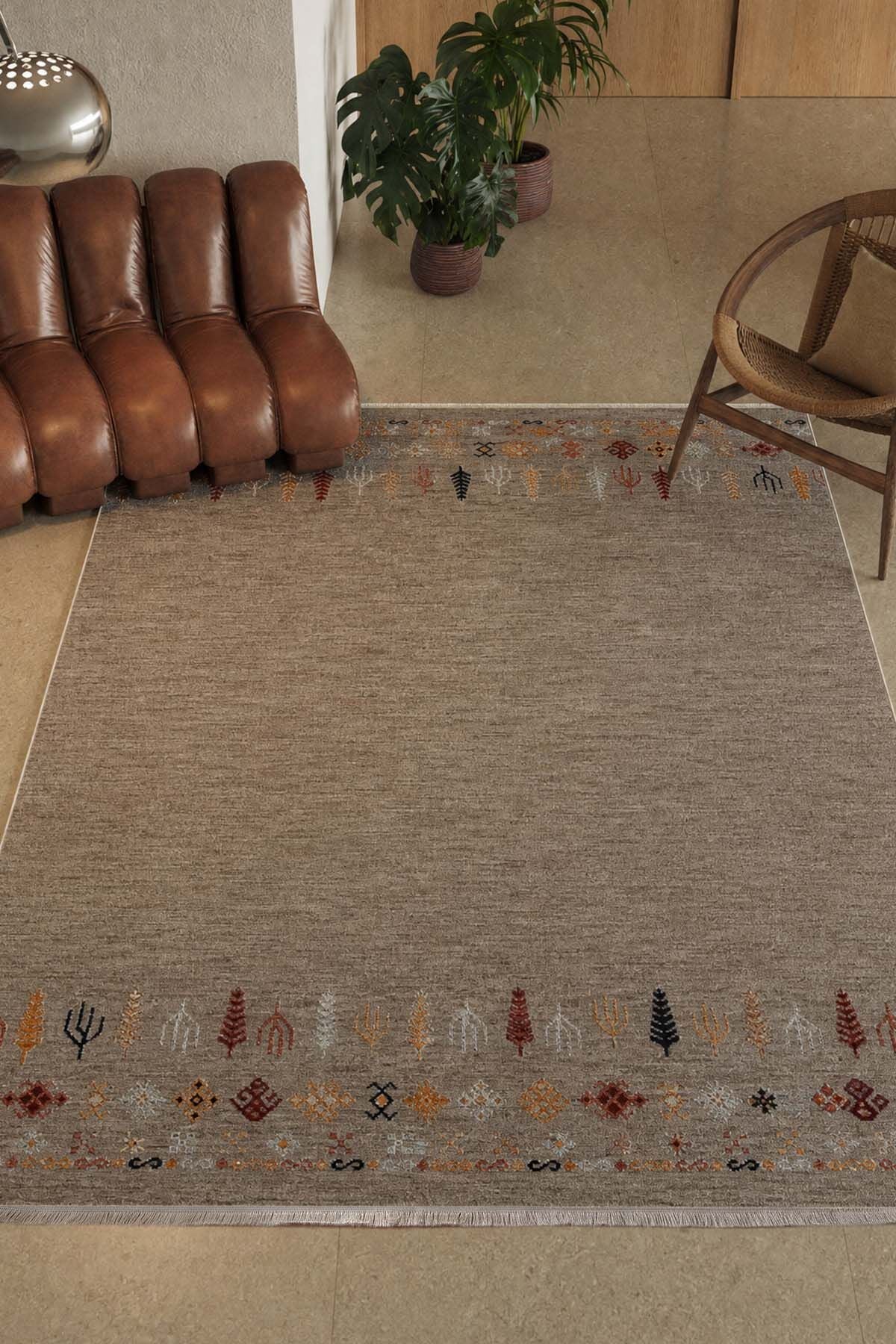 Dekorenti Otantik 2611 Bej Vizon Halı Vintage Etnik Desenli Vizon Halı