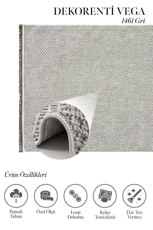 Dekorenti Vega 1461 Gri - Bohem Stil Örgü Saçaklı İskandinav Halı
