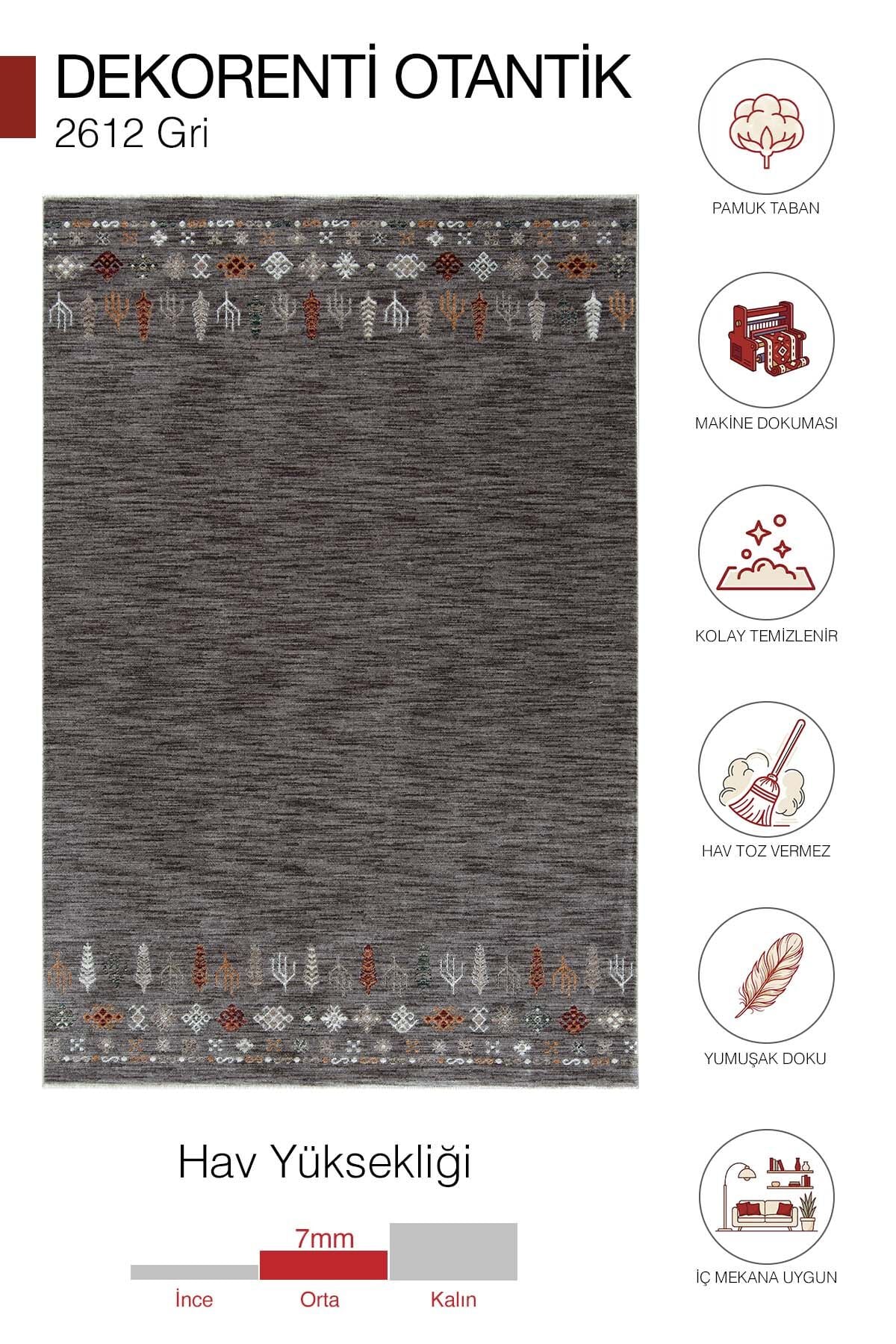 Dekorenti Otantik 2612 Gri Halı Vintage Etnik Desenli Gri Halı