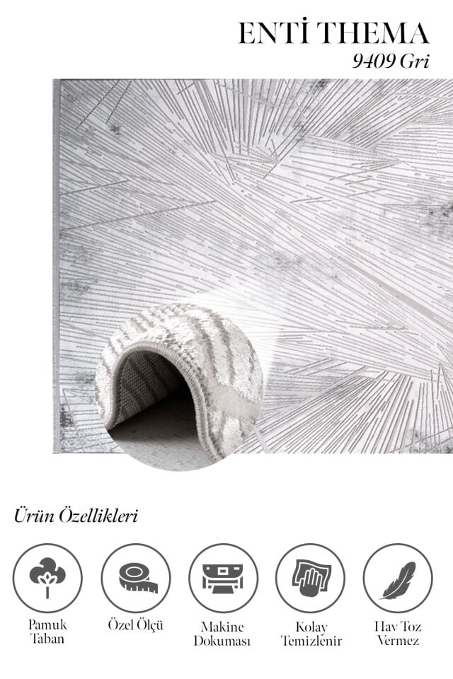 Enti Thema 9409 Gri - Modern Çizgisel Desenli Akrilik Halı
