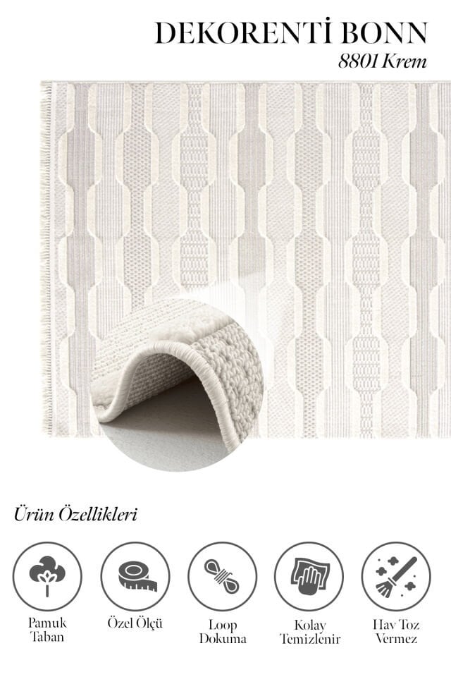 Dekorenti Bonn 8801 Krem Halı – Modern Geometrik Desen Tozumaz Halı