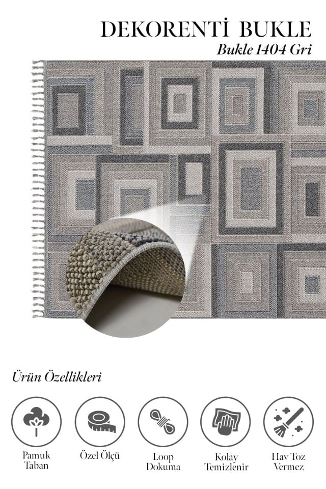 Dekorenti Bukle 1404 Gri - Geometrik Desenli Tozumaz Halı