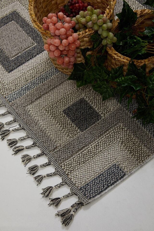 Dekorenti Bukle 1404 Gri - Geometrik Desenli Tozumaz Halı